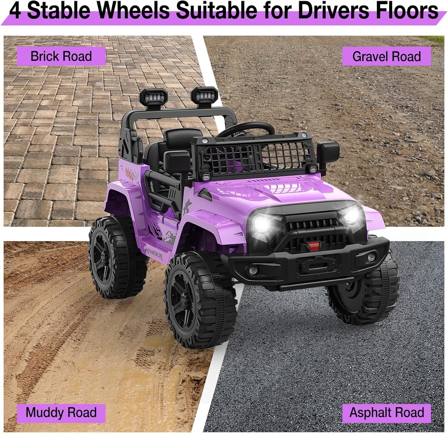 12V Purple Ride-On Truck with Remote Control, 3 Speeds, and Spring Suspension Trend Times 2