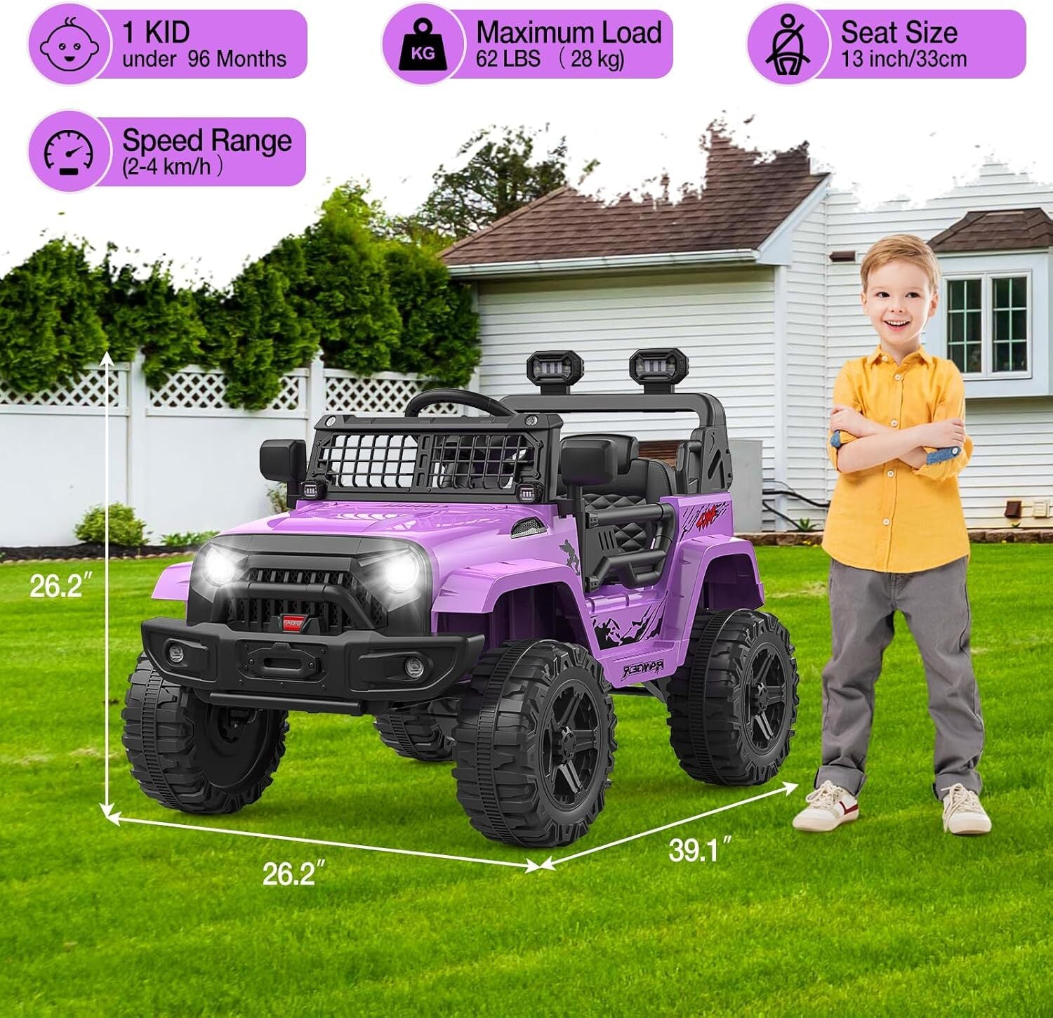 12V Purple Ride-On Truck with Remote Control, 3 Speeds, and Spring Suspension Trend Times 3
