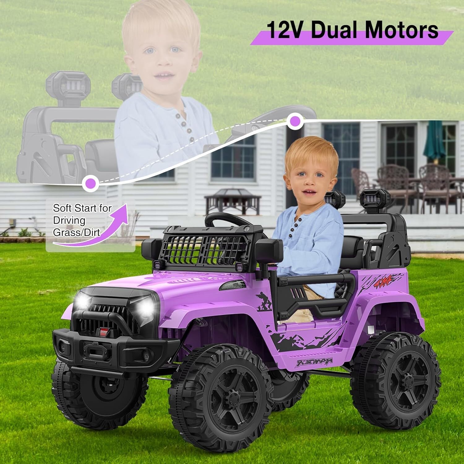 12V Purple Ride-On Truck with Remote Control, 3 Speeds, and Spring Suspension Trend Times 6