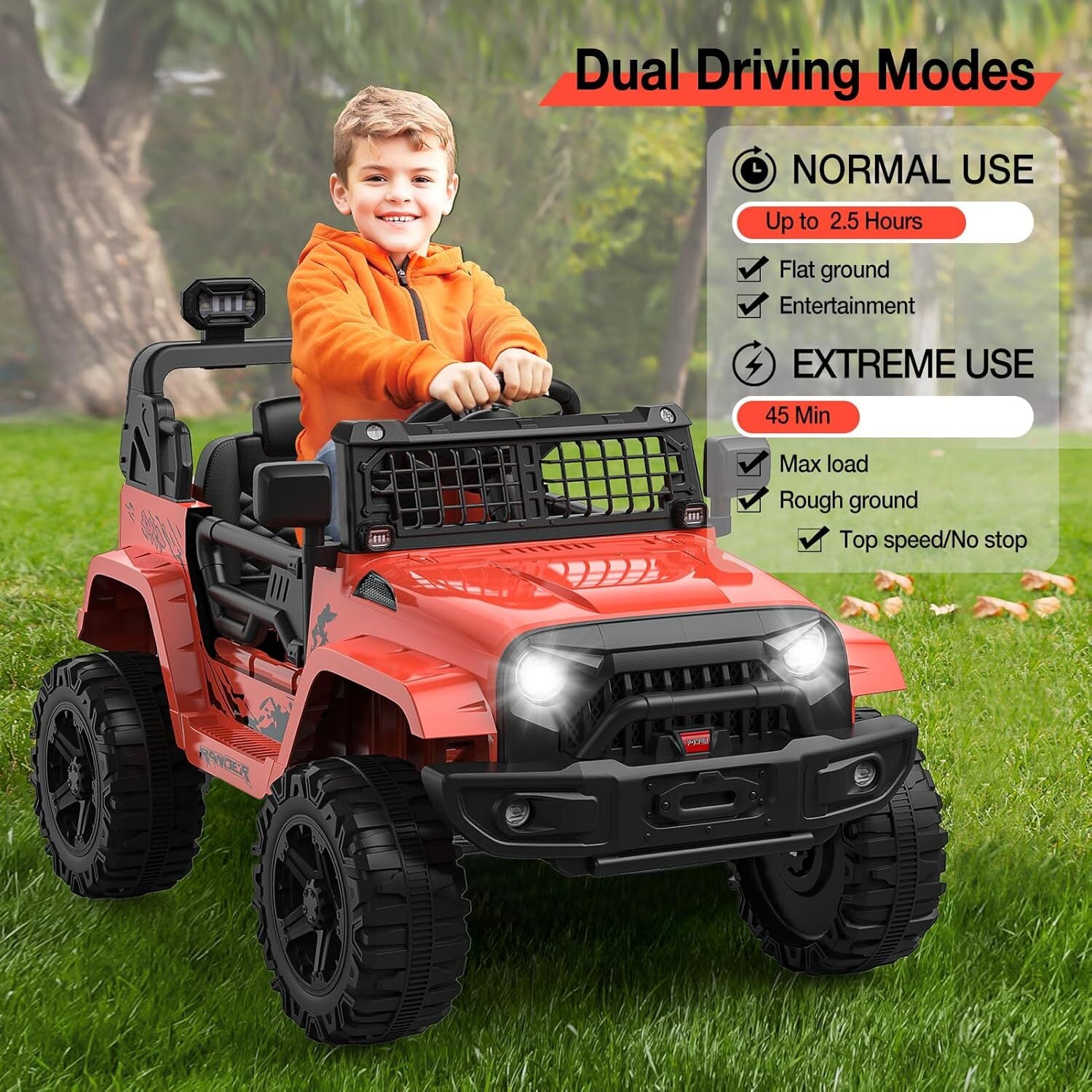 12V Ride-On Truck with Remote Control, 3 Speeds, Spring Suspension, Red Trend Times 4