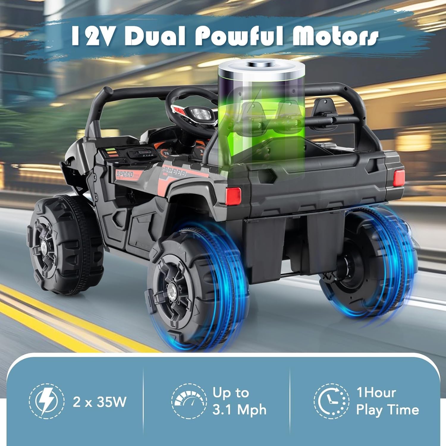 12V Battery-Powered Off-Road Kids Electric Ride-On UTV with Remote Control Trend Times 2