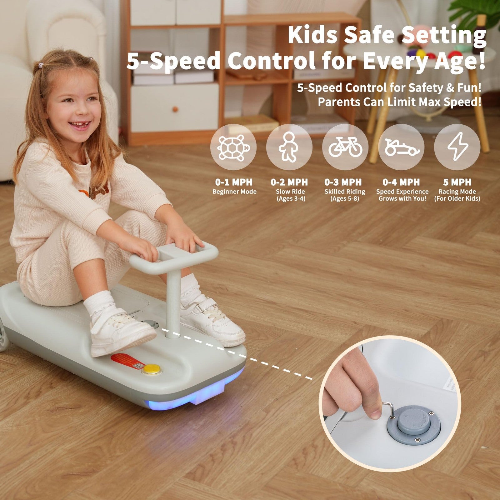 12V Ride-On Car with Cleaning Function 3-in-1 Gokart Soft Start and 5-Speed Adjustable Trend Times 2