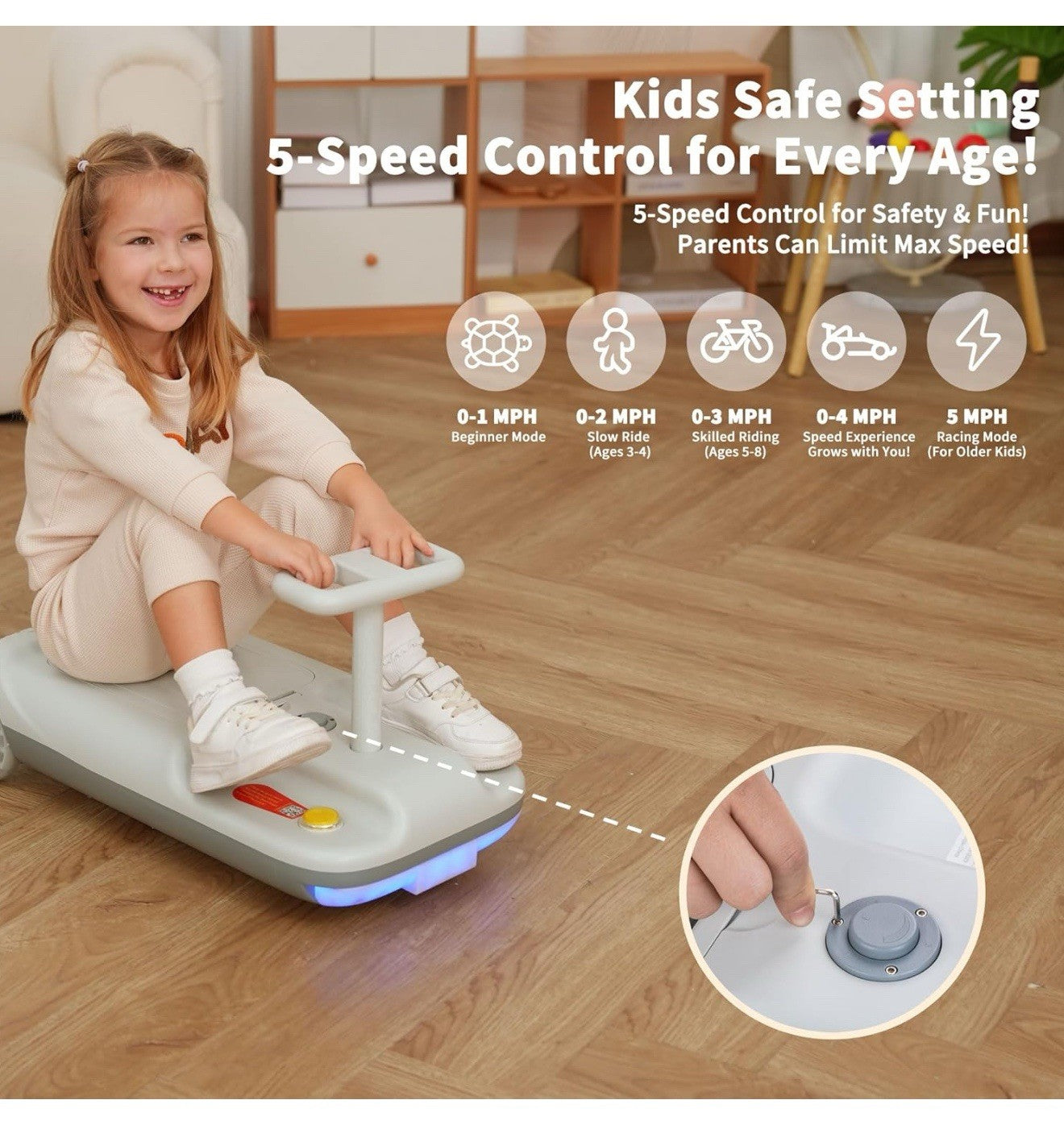 12V Ride-On Car with Cleaning Function 3-in-1 Gokart Soft Start 5-Speed Adjustable Trend Times 0