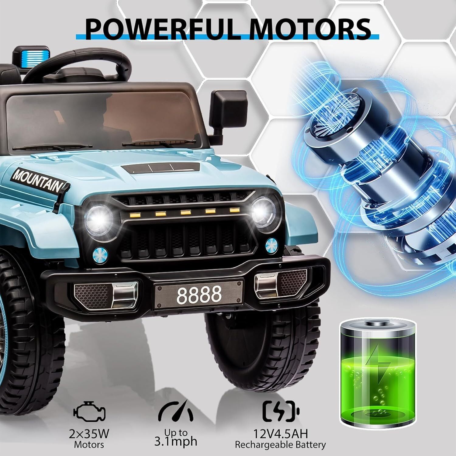 12V Battery-Powered Ride-On Car for Kids with Remote Control and 3 Speed Settings Blue Trend Times 2