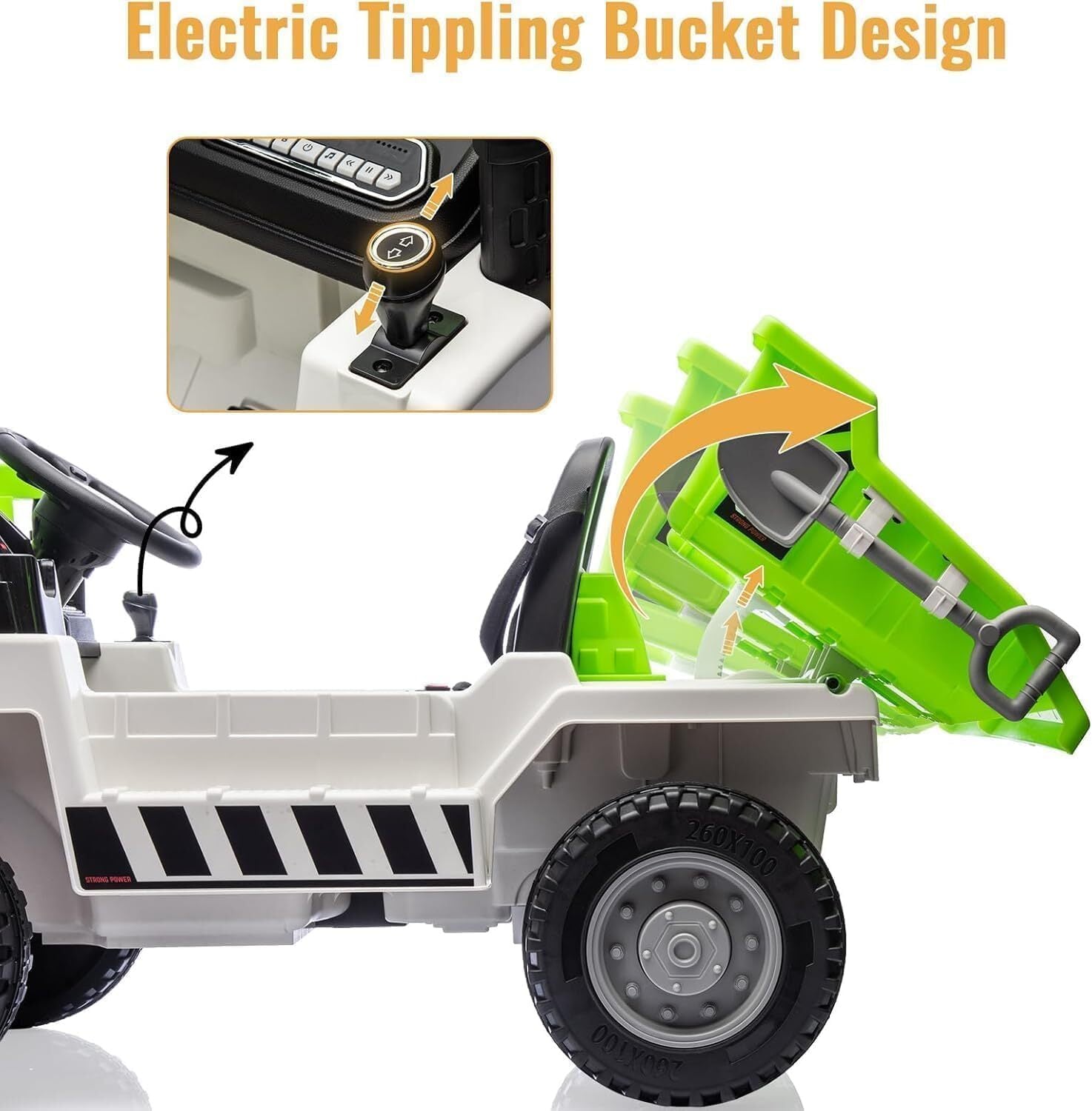 12V 4-Wheel Electric Ride-On Dump Truck with Battery-Powered Dump Bed Toy Car Trend Times 16