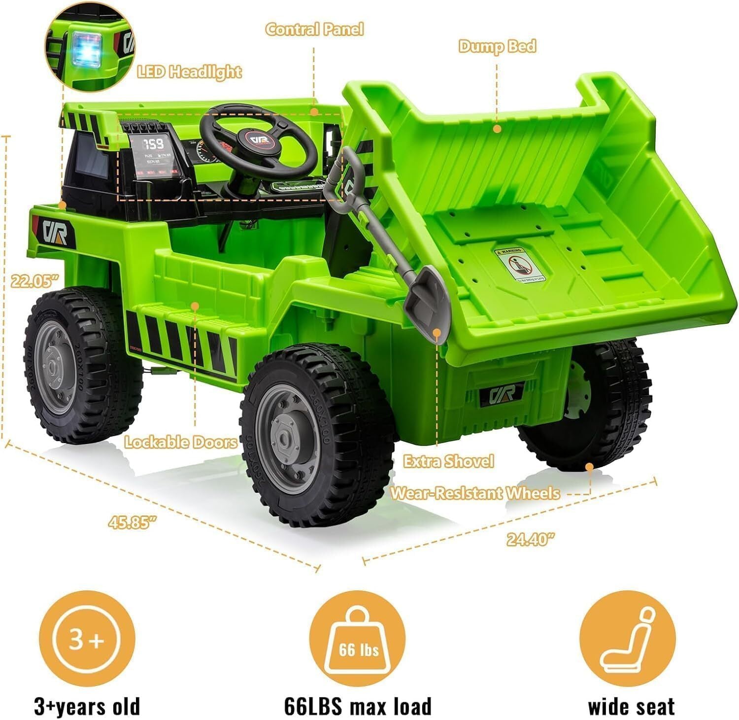 12V 4-Wheel Electric Ride-On Dump Truck with Battery-Powered Dump Bed Toy Car Trend Times 18