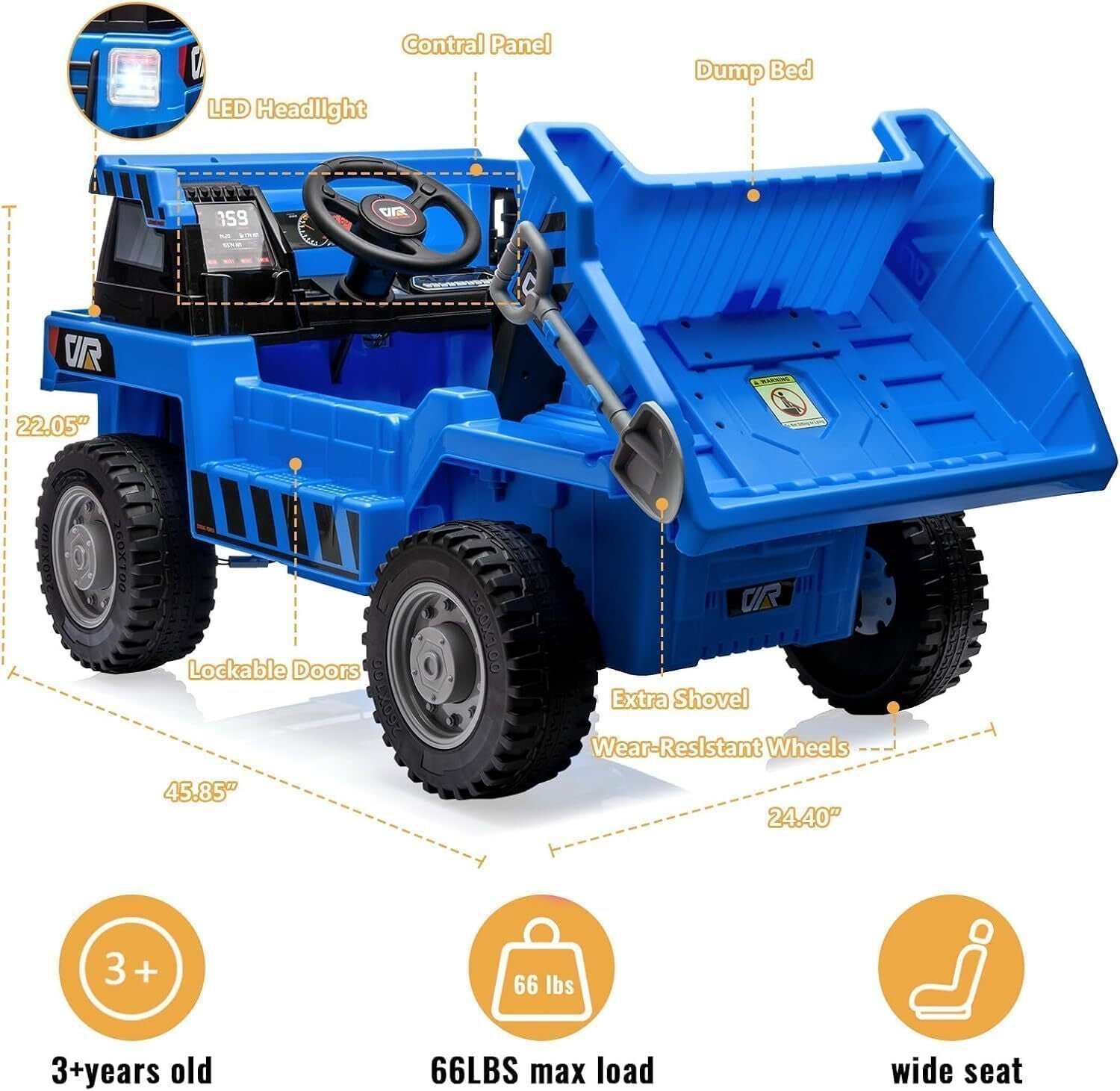 12V 4-Wheel Electric Ride-On Dump Truck with Battery-Powered Dump Bed Toy Car Trend Times 2