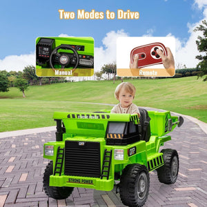 12V 4-Wheel Electric Ride-On Dump Truck with Battery-Powered Dump Bed Toy Car Trend Times 21