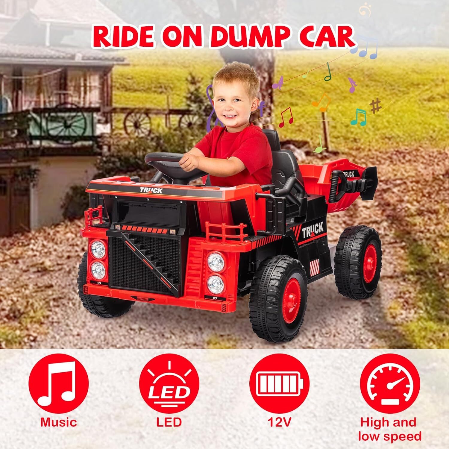 12V Electric Ride-On Dump Truck and Car Toy with Remote Control and Functional Dump Bed Trend Times 3