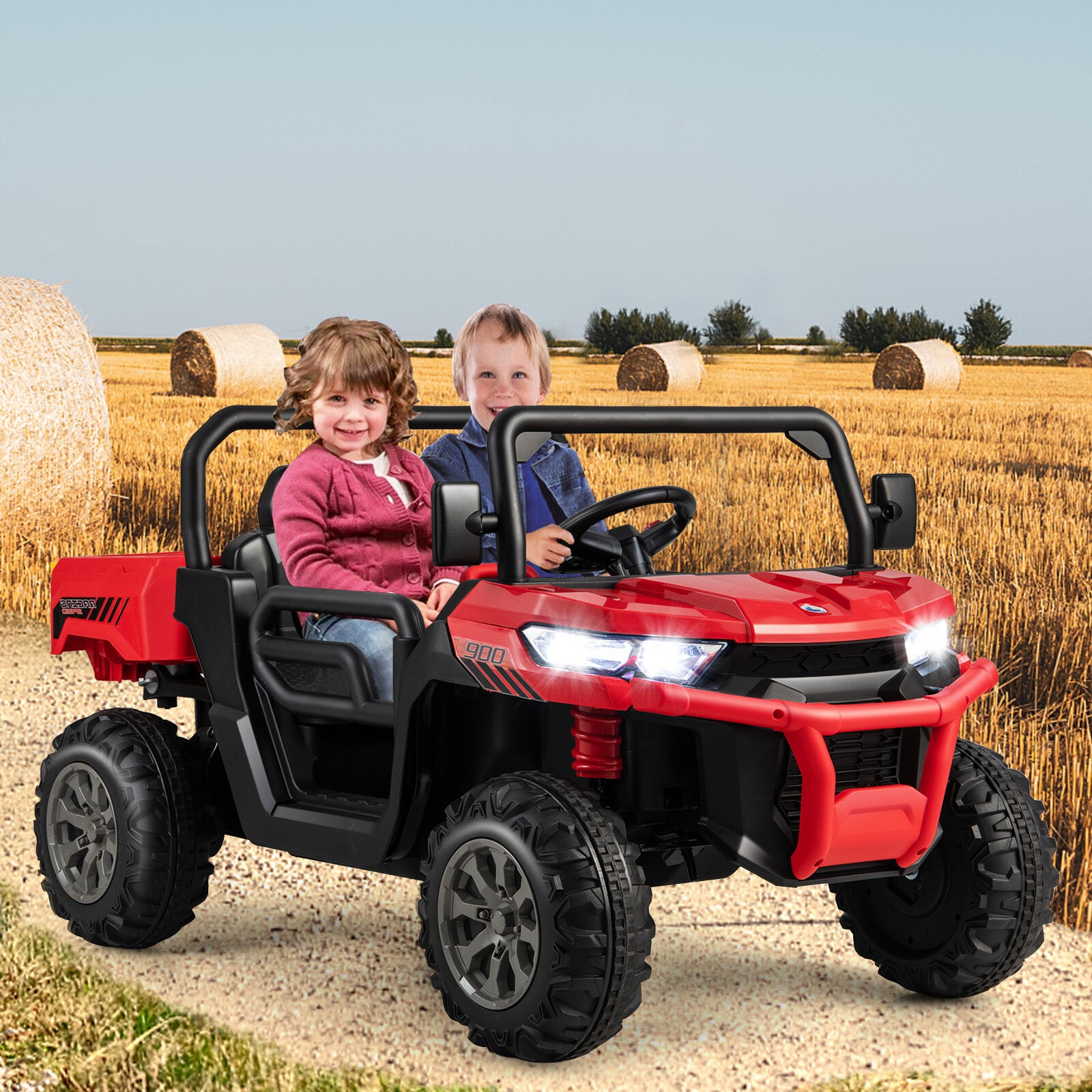 12V Ride-On Red Dump Truck with Adjustable Safety Belt and Lockable Doors Trend Times 2
