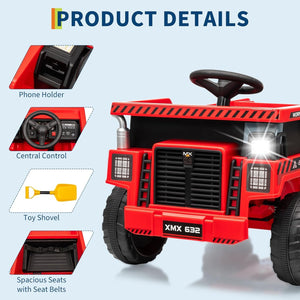 12V Ride-On Dump Truck with Remote Control, Auto Dump Bed, Shovel, and Music for Kids Ages 3-8 Trend Times 13
