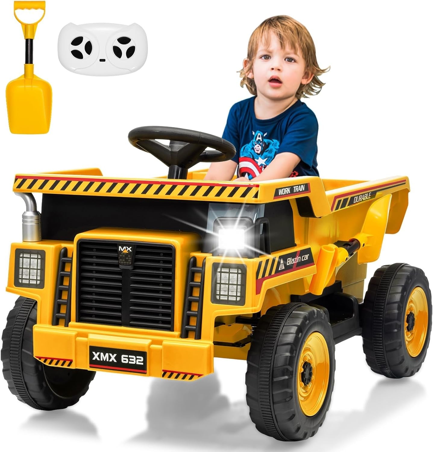 12V Ride-On Dump Truck with Remote Control, Auto Dump Bed, Shovel, and Music for Kids Ages 3-8 Trend Times 14