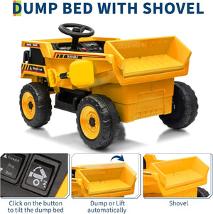 12V Ride-On Dump Truck with Remote Control, Auto Dump Bed, Shovel, and Music for Kids Ages 3-8 Trend Times 17