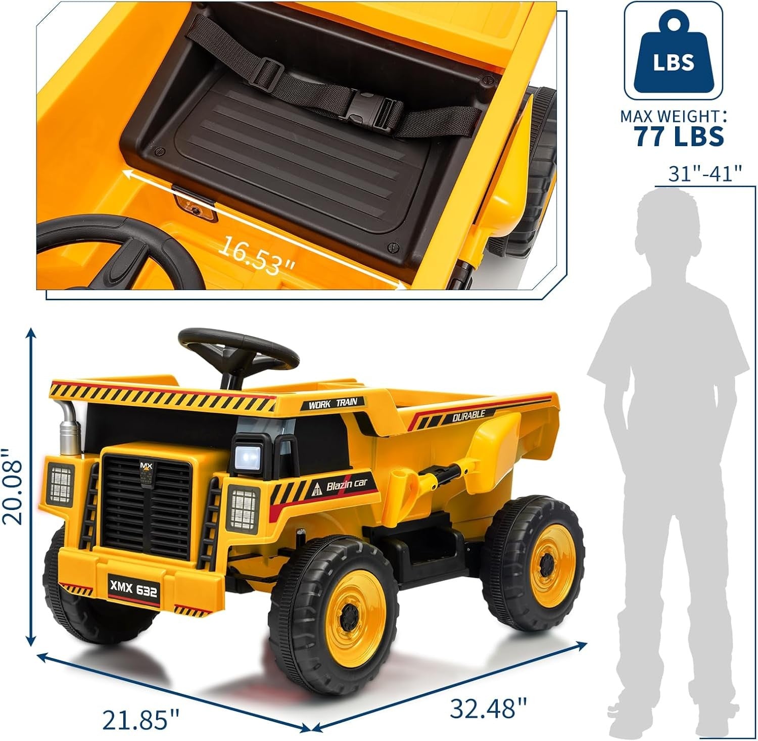 12V Ride-On Dump Truck with Remote Control, Auto Dump Bed, Shovel, and Music for Kids Ages 3-8 Trend Times 18