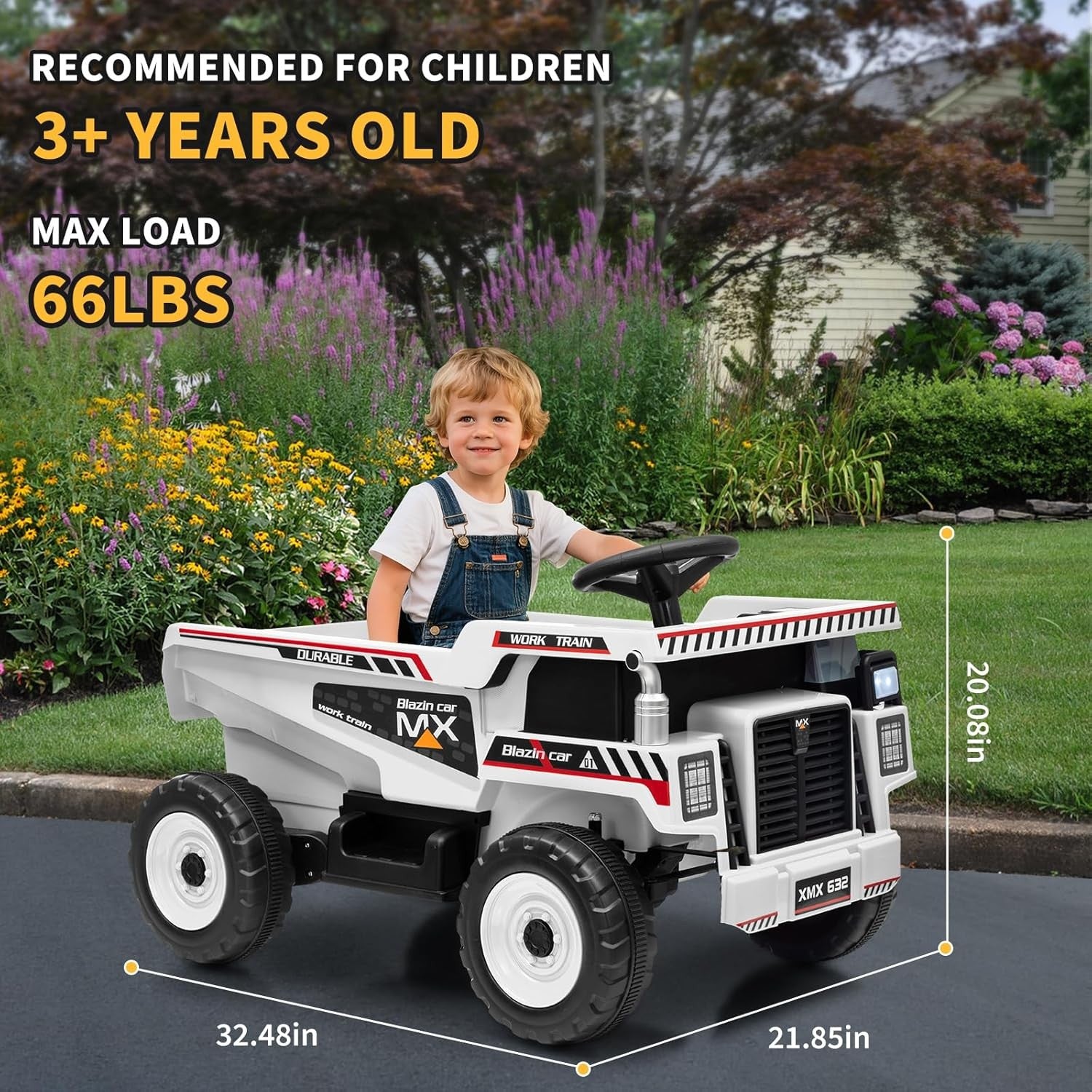 12V Ride-On Dump Truck with Remote Control, Auto Dump Bed, Shovel, and Music for Kids Ages 3-8 Trend Times 2