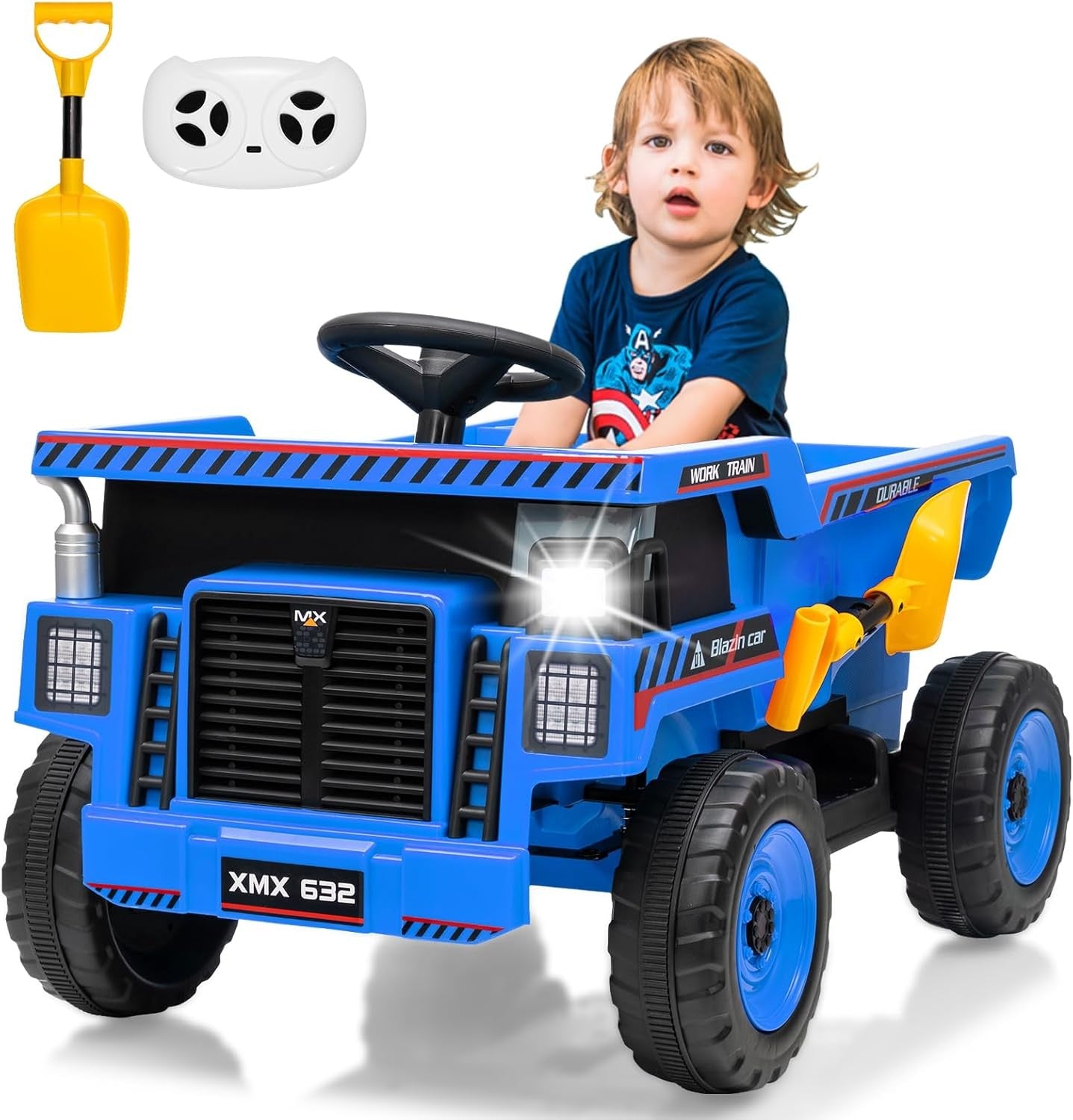 12V Ride-On Dump Truck with Remote Control, Auto Dump Bed, Shovel, and Music for Kids Ages 3-8 Trend Times 20