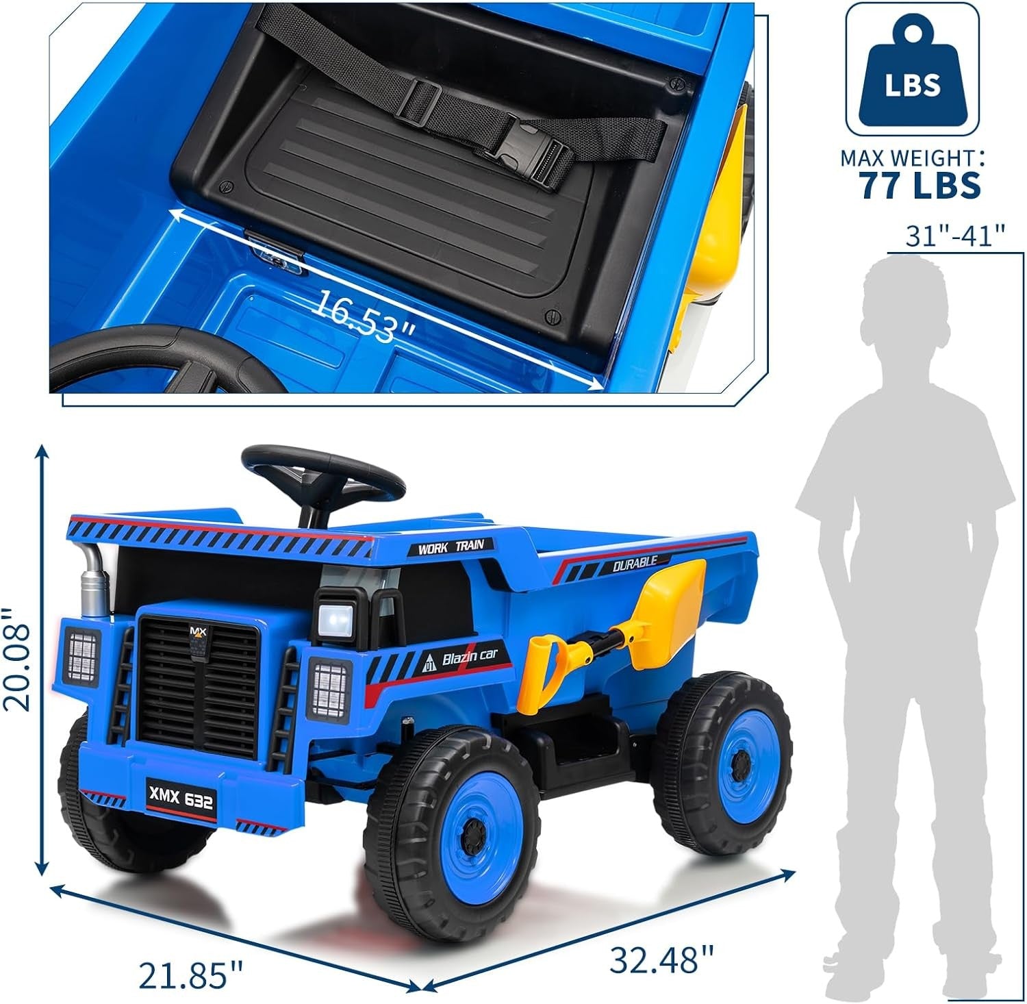 12V Ride-On Dump Truck with Remote Control, Auto Dump Bed, Shovel, and Music for Kids Ages 3-8 Trend Times 21