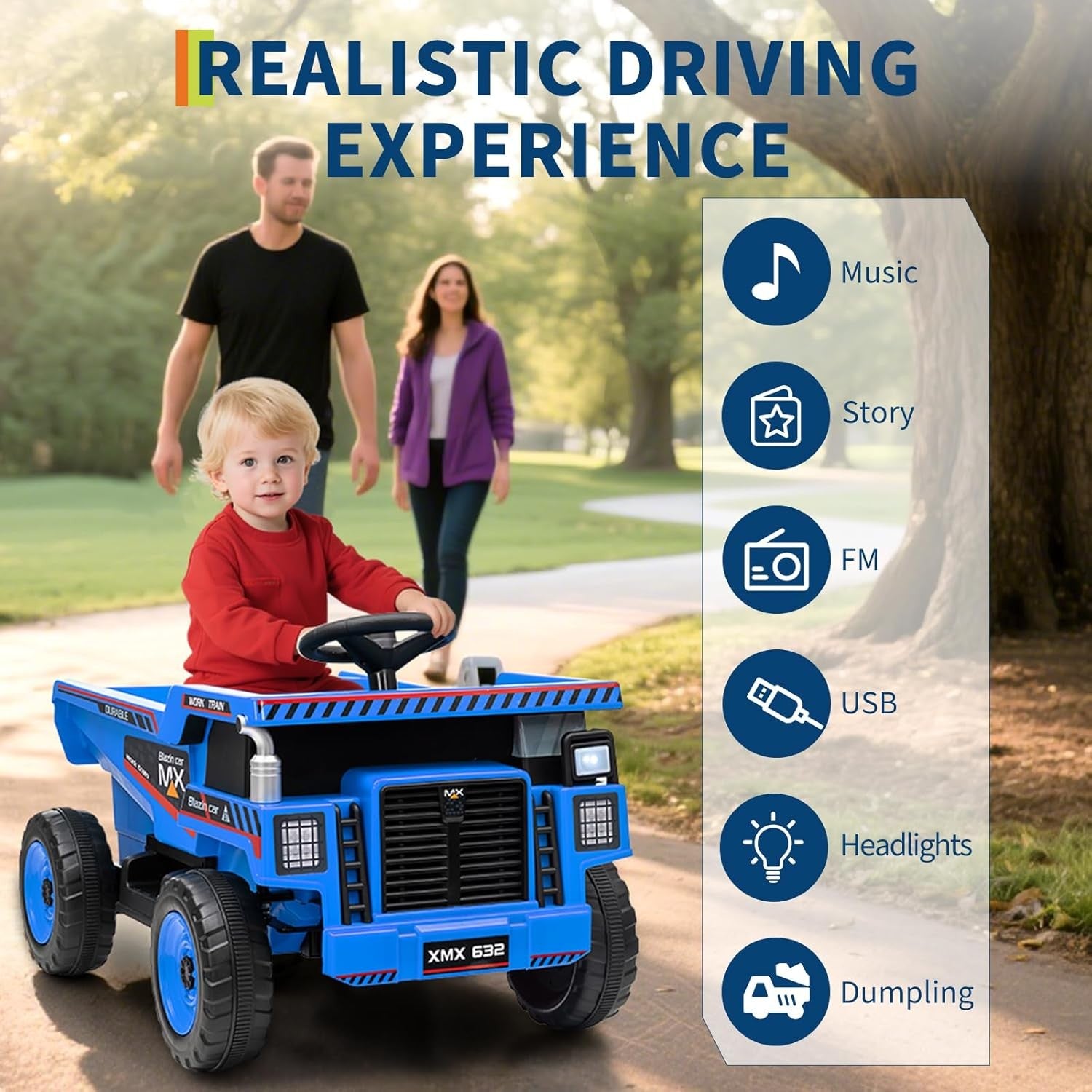 12V Ride-On Dump Truck with Remote Control, Auto Dump Bed, Shovel, and Music for Kids Ages 3-8 Trend Times 23