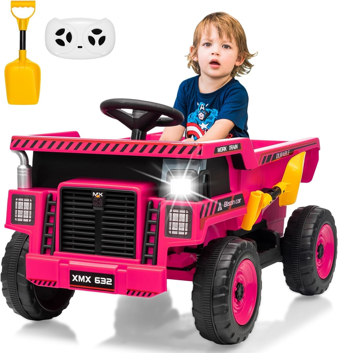 12V Ride-On Dump Truck with Remote Control, Auto Dump Bed, Shovel, and Music for Kids Ages 3-8 Trend Times 24