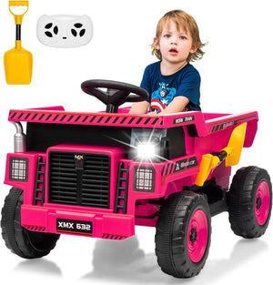 12V Ride-On Dump Truck with Remote Control, Auto Dump Bed, Shovel, and Music for Kids Ages 3-8 Trend Times 24