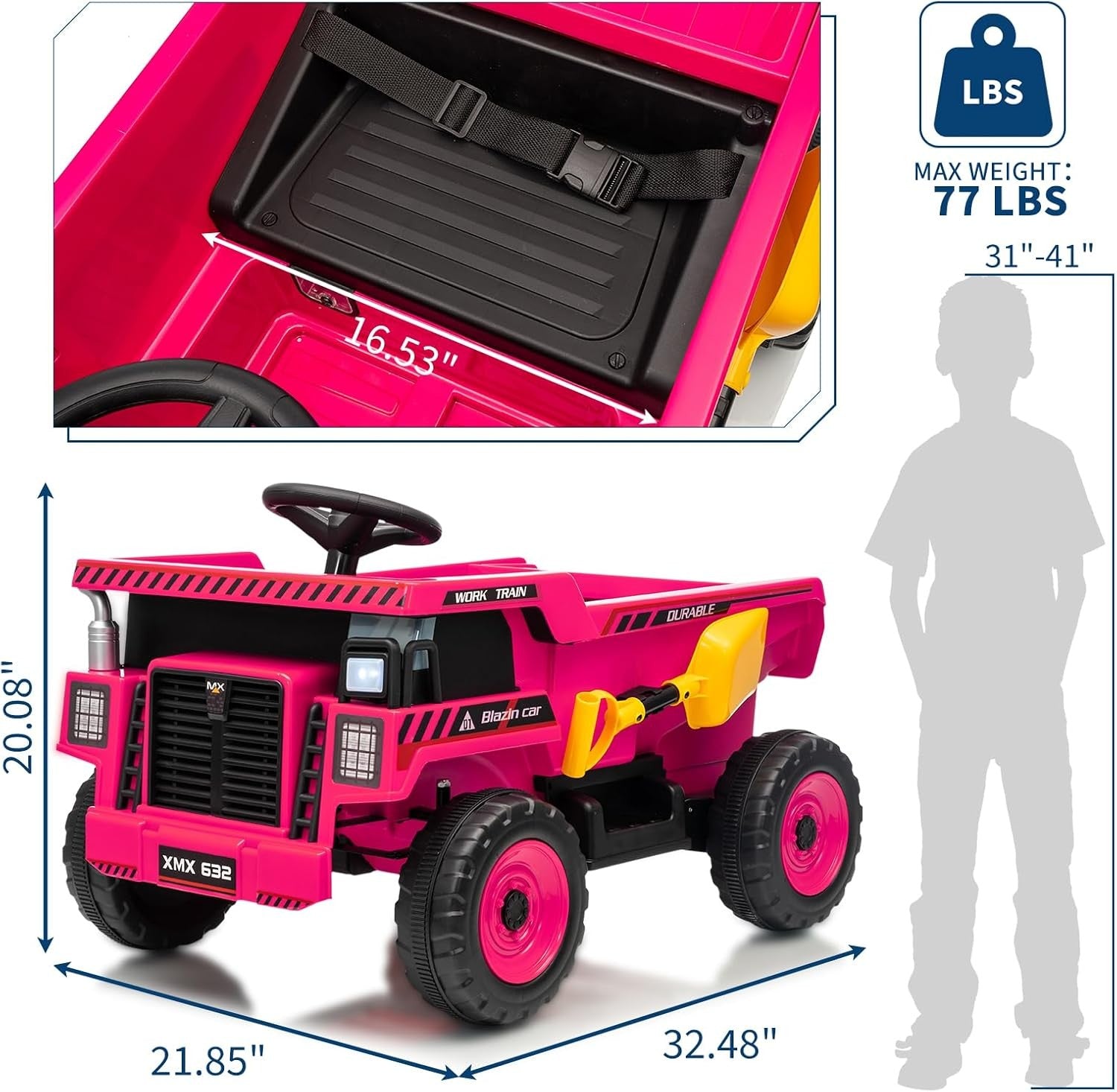 12V Ride-On Dump Truck with Remote Control, Auto Dump Bed, Shovel, and Music for Kids Ages 3-8 Trend Times 26