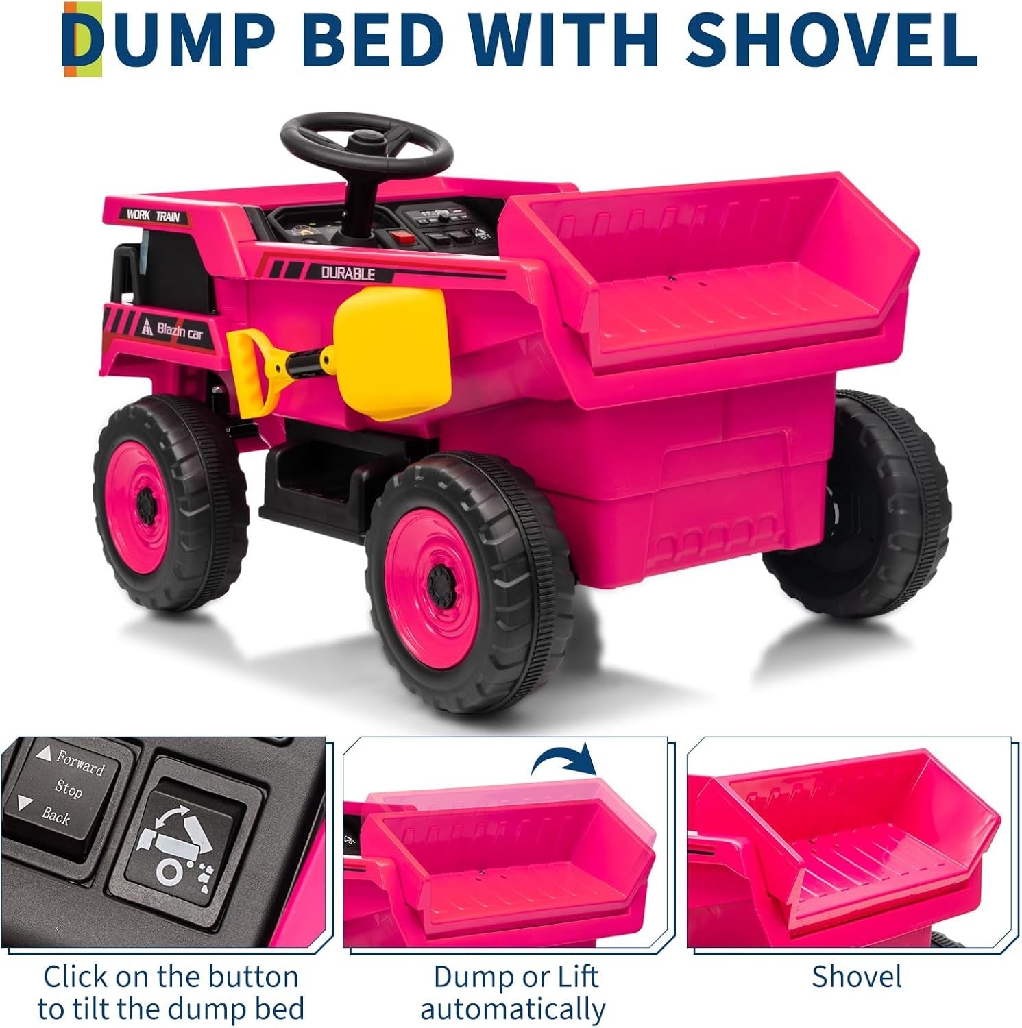 12V Ride-On Dump Truck with Remote Control, Auto Dump Bed, Shovel, and Music for Kids Ages 3-8 Trend Times 27