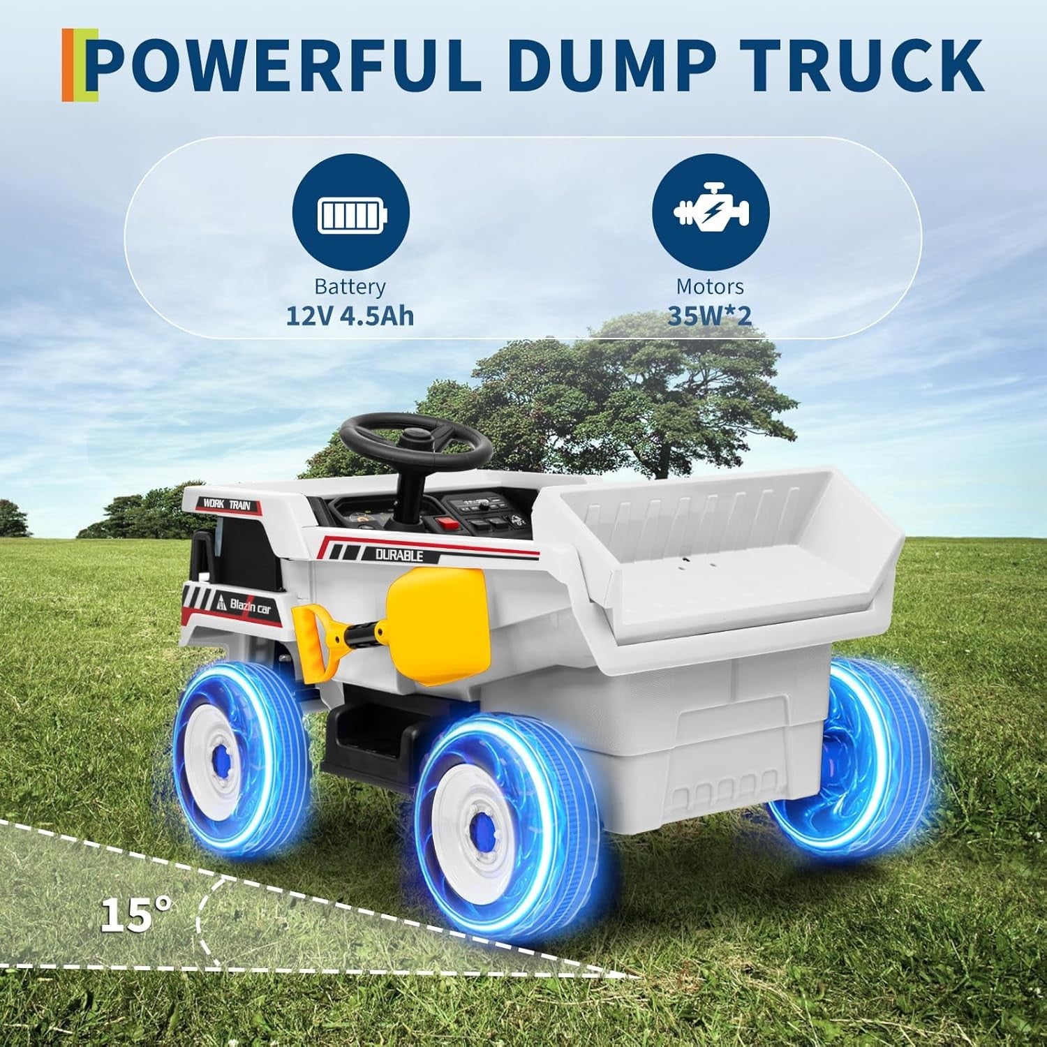 12V Ride-On Dump Truck with Remote Control, Auto Dump Bed, Shovel, and Music for Kids Ages 3-8 Trend Times 3
