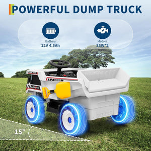 12V Ride-On Dump Truck with Remote Control, Auto Dump Bed, Shovel, and Music for Kids Ages 3-8 Trend Times 3