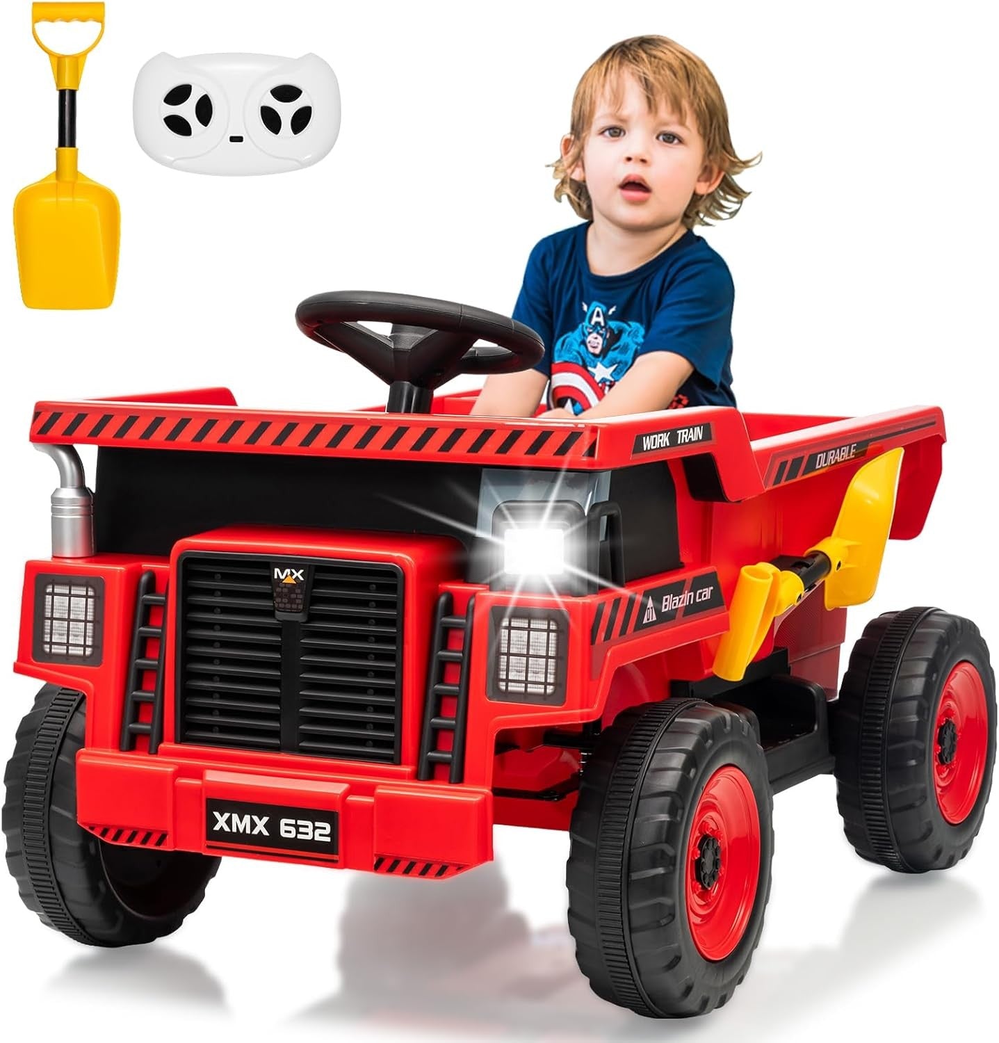12V Ride-On Dump Truck with Remote Control, Auto Dump Bed, Shovel, and Music for Kids Ages 3-8 Trend Times 9