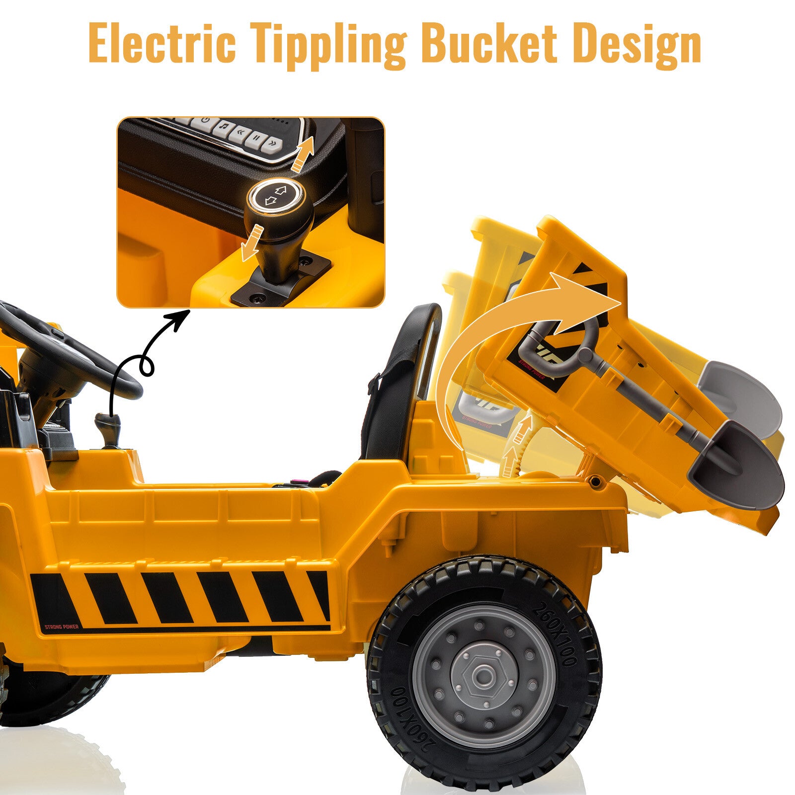 12V Ride-On Electric Dump Truck with Remote Control, Dump Bed, and Extra Shovel Trend Times 3