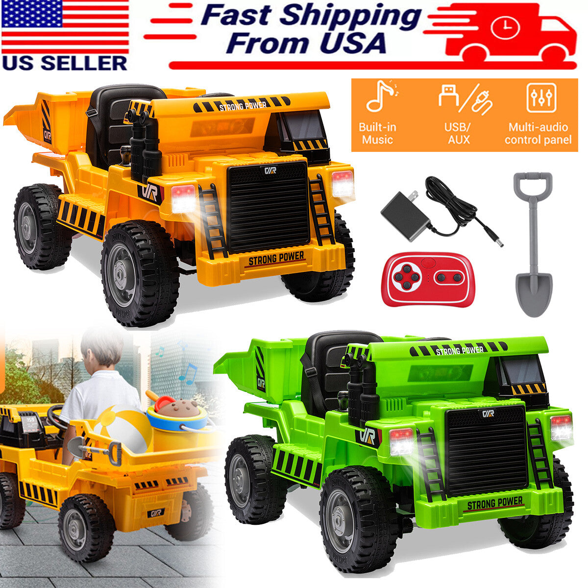 12V Electric Ride-On Dump Truck with Remote Control and Music for Kids Trend Times 8