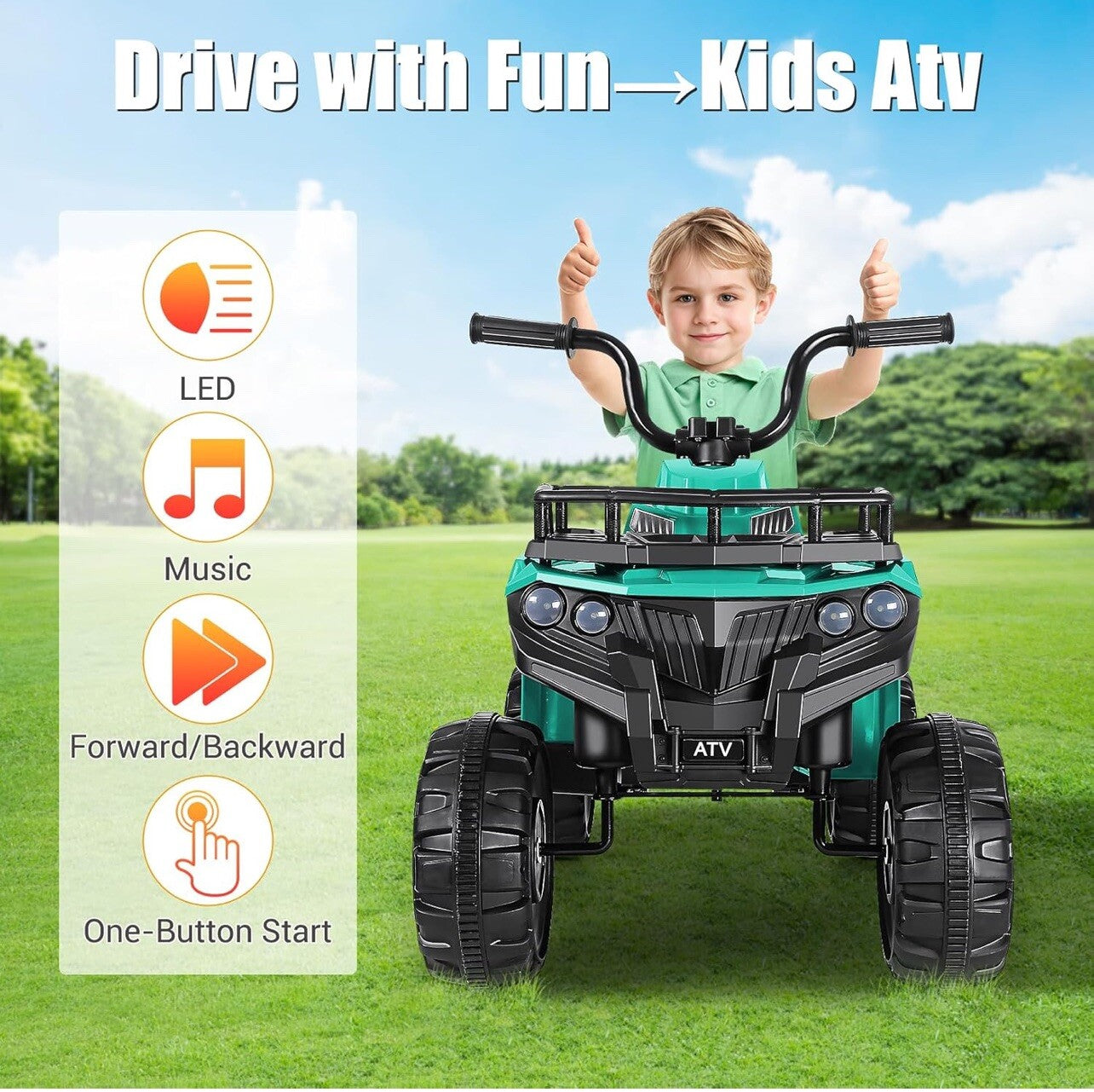12V Electric Ride-On ATV for Kids 4-Wheeler Quad with Bluetooth Music Player Trend Times 3