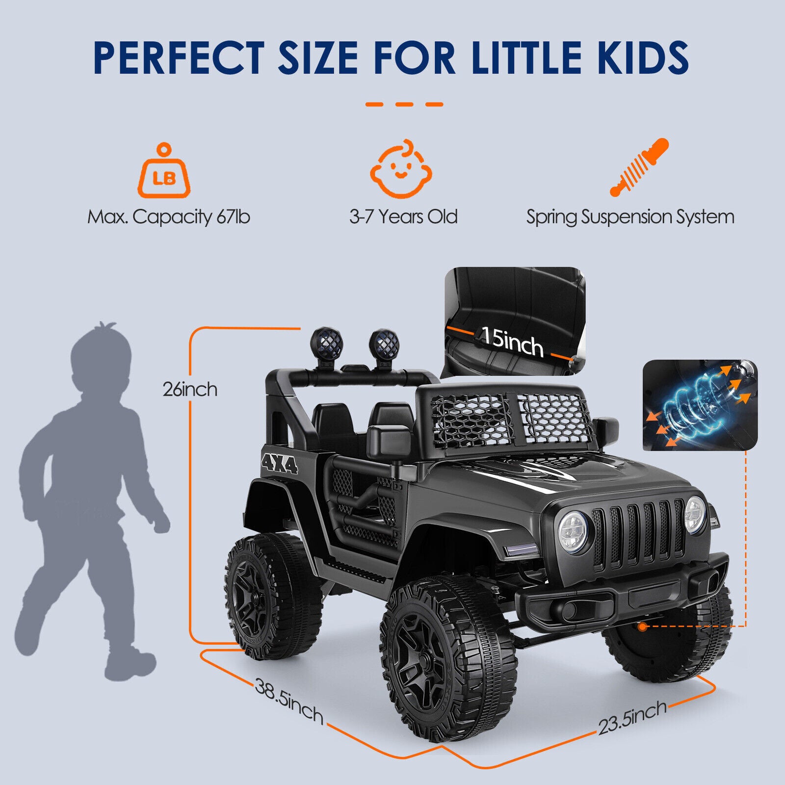 12V Electric Ride-On Jeep Power Wheel Truck Toy Car for Children with Remote Control Trend Times 27