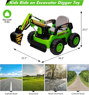 12V Electric Ride-On Excavator Toy Vehicle with Motorized Arm for Kids Trend Times 2