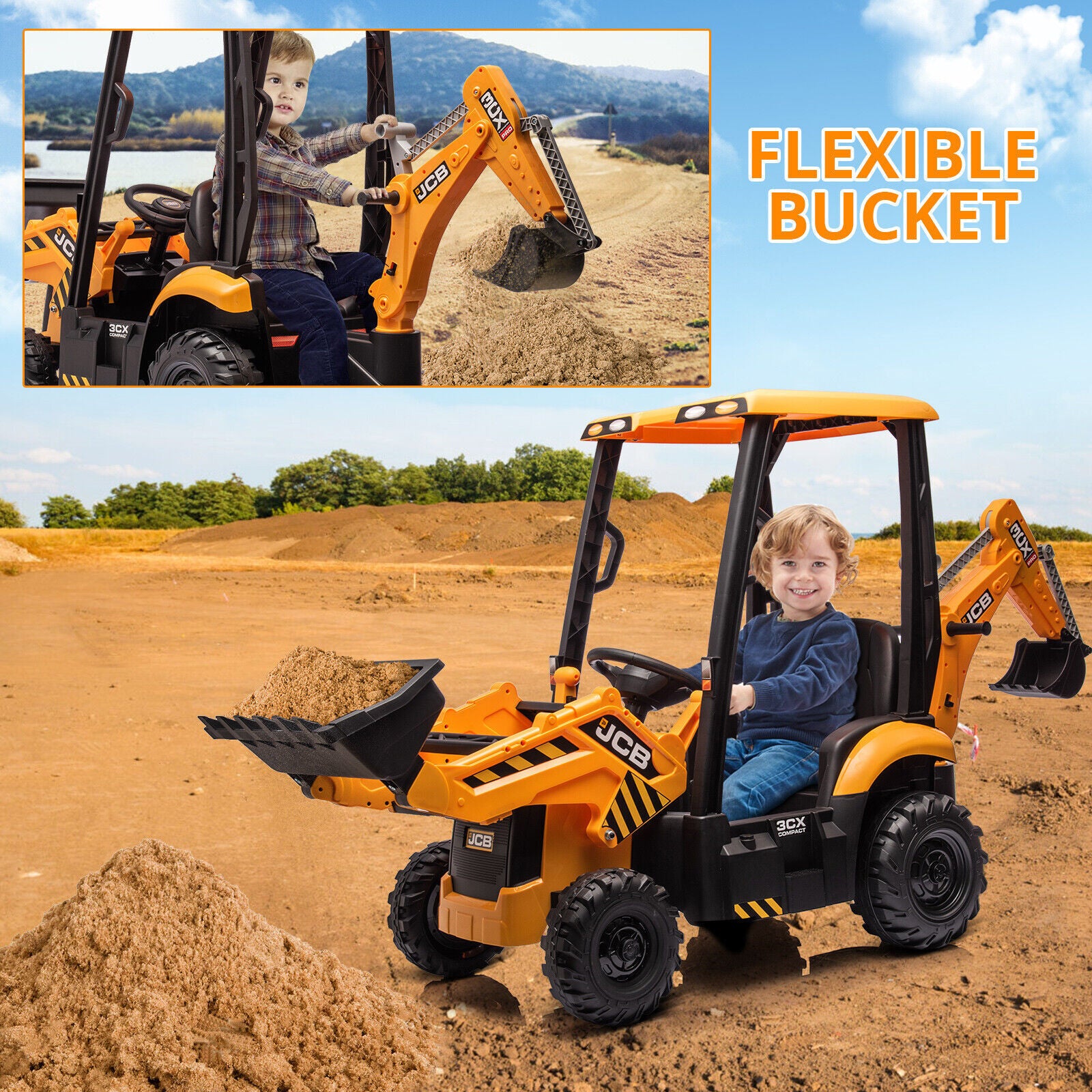 12V Ride-On Movable Excavator Toy Truck for Kids Ages 1-5 Trend Times 10