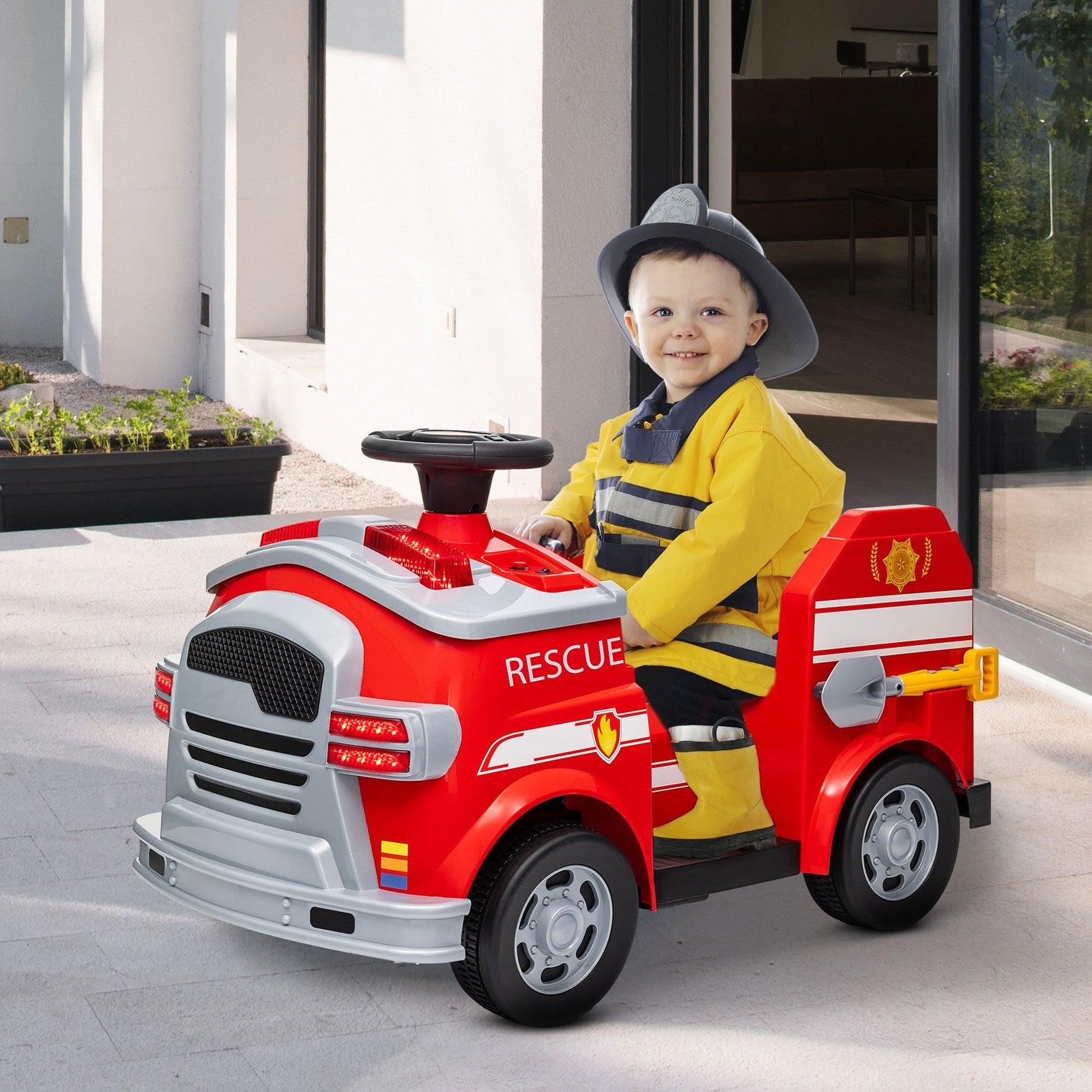 12V Ride On Fire Truck with Siren and Flashing Lights Trend Times 0