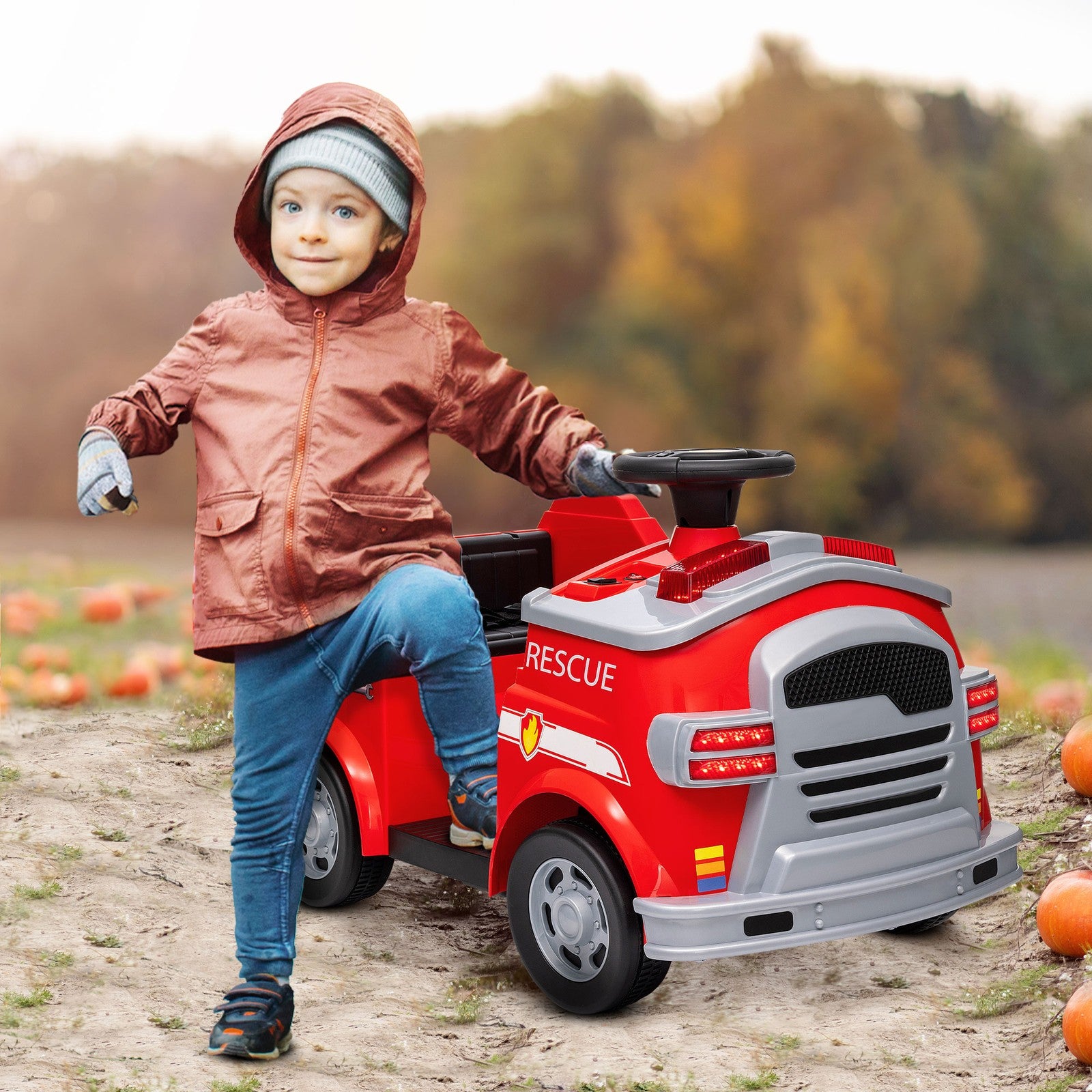 12V Ride On Fire Truck with Siren and Flashing Lights Trend Times 8