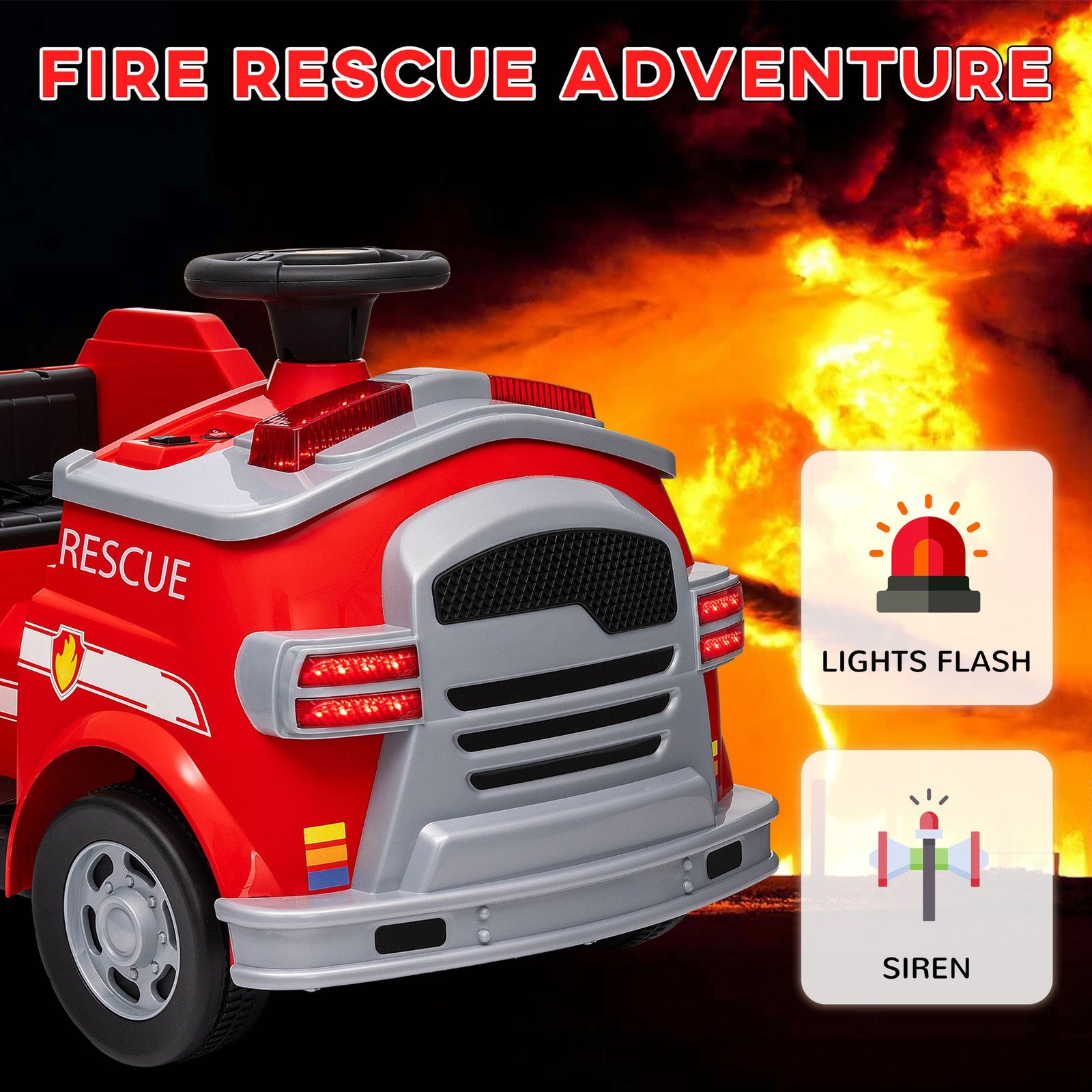 12V Ride On Fire Truck with Siren and Flashing Lights Trend Times 4