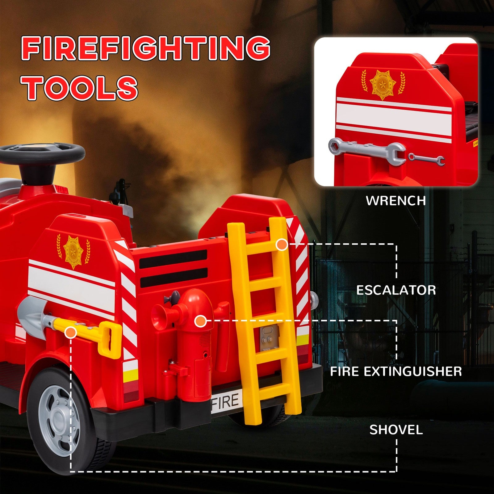 12V Ride On Fire Truck with Siren and Flashing Lights Trend Times 5