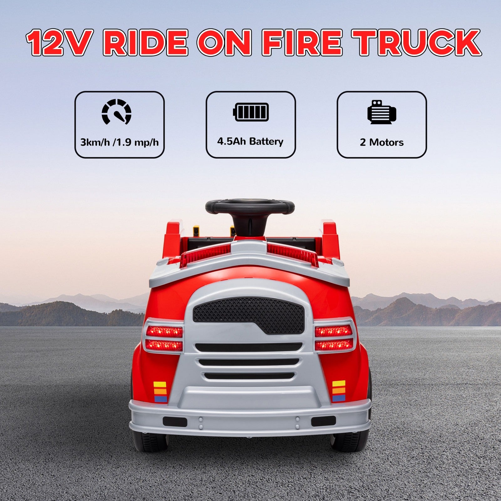 12V Ride On Fire Truck with Siren and Flashing Lights Trend Times 7