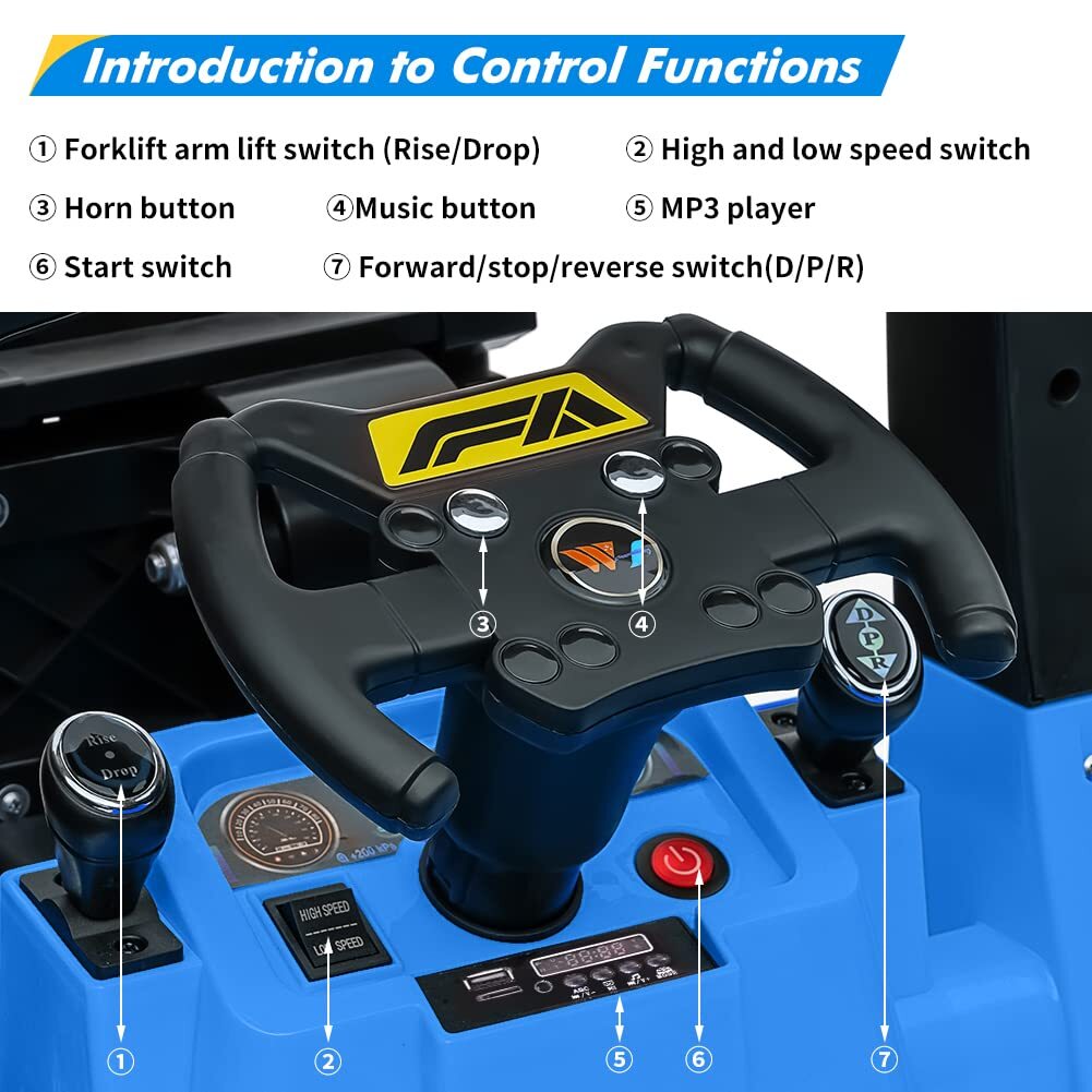 12V Electric Ride-On Forklift Construction Car with Remote Control Trend Times 3