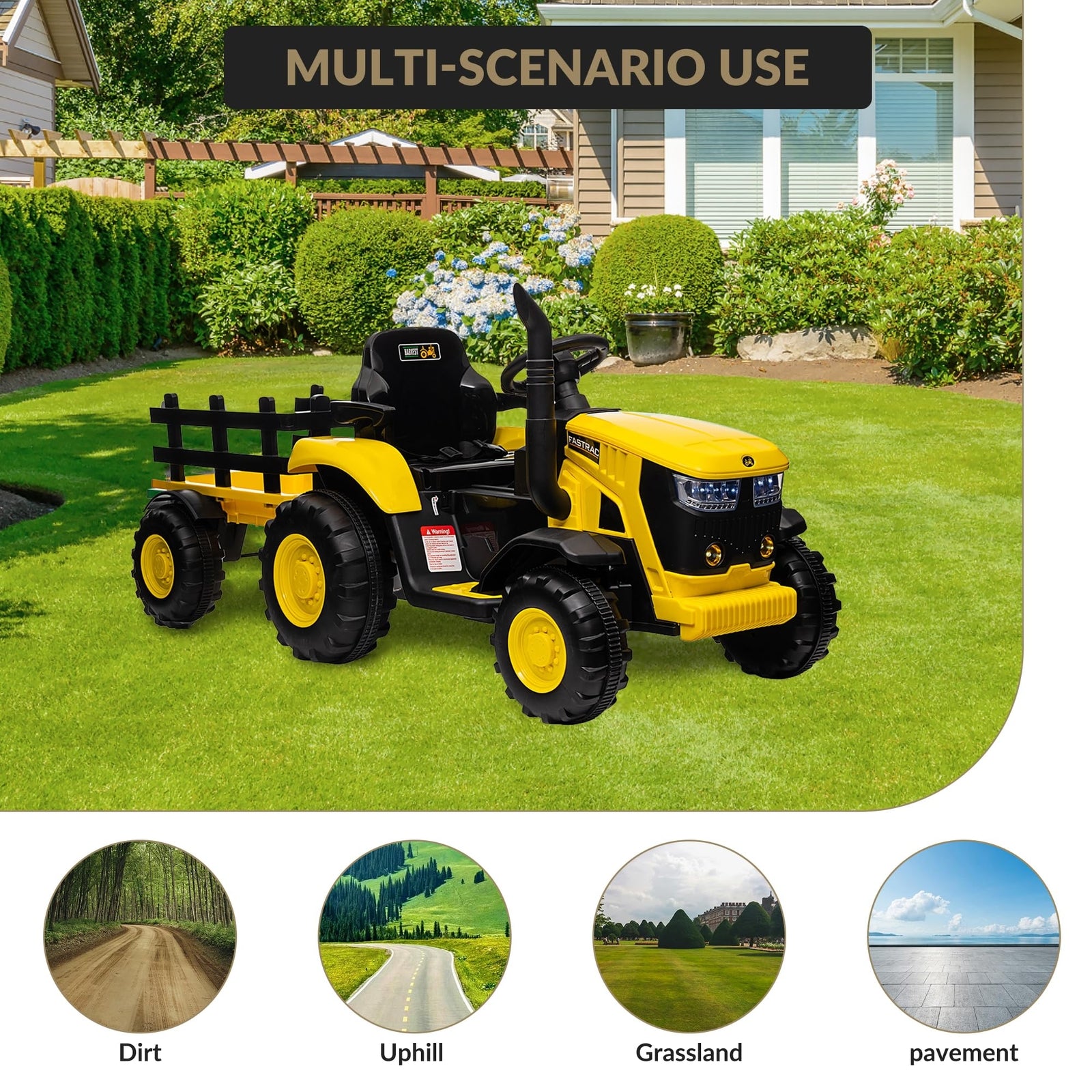 12V Electric Ride-On Tractor for Kids with Trailer, 6 Wheels, and Bluetooth Trend Times 10
