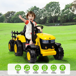 12V Electric Ride-On Tractor for Kids with Trailer, 6 Wheels, and Bluetooth Trend Times 12