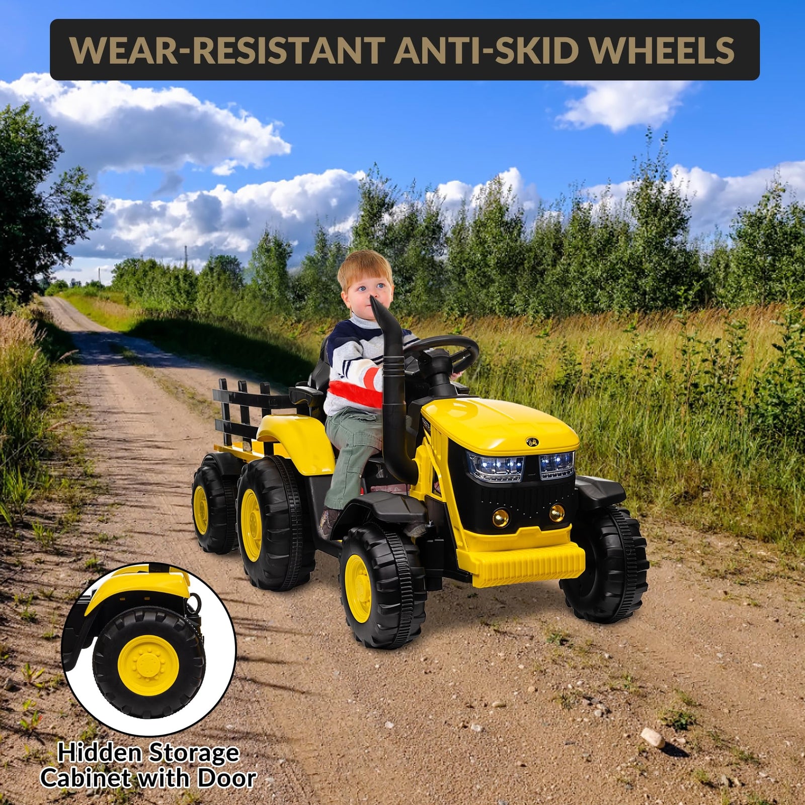 12V Electric Ride-On Tractor for Kids with Trailer, 6 Wheels, and Bluetooth Trend Times 22