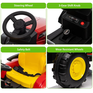 12V Electric Ride-On Tractor for Kids with Trailer, 6 Wheels, and Bluetooth Trend Times 3