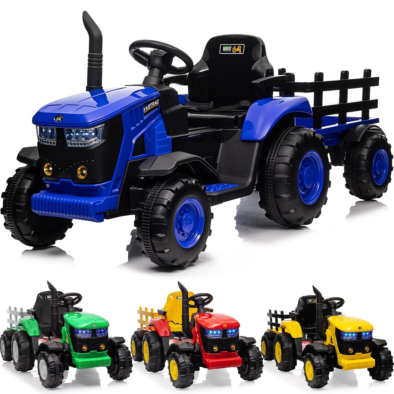 12V Electric Ride-On Tractor for Kids with Trailer, 6 Wheels, and Bluetooth Trend Times 7