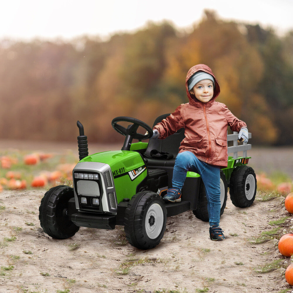 12V Kids Electric Ride-On Tractor with Trailer, 25W Dual Motors, Remote Control Trend Times 8