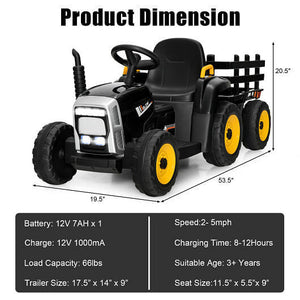 12V Ride-On Tractor with 3-Gear Shift and Ground Loader for Kids 3+ Years Black Trend Times 3