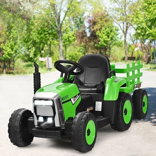 12V Ride-On Tractor with 3-Gear Shift and Ground Loader for Kids Ages 3+ Green Trend Times 2