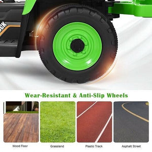 12V Ride-On Tractor with 3-Gear Shift and Ground Loader for Kids Ages 3+ Green Trend Times 4
